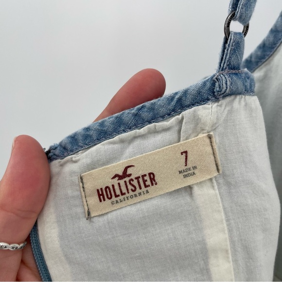 Hollister A-Line Dress Blue Geometric Embroidered 100% Cotton Juniors 7 - Picture 7 of 8